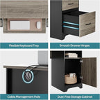 Bestier 59” Executive Desk with 2 Drawers, Computer Desk with Storage Cabinet, Industrial Wood Desk with File Drawer, Keyboard Tray & 2 Pedestals for Home Office & Studio, Gray