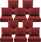 Luxury 6" Outdoor Cushions for Patio Furniture, 24x24x6" Thick Seat Cushion Set of 10, Fade Resistant Couch Chair Replacement Cushions High Density Deep Wicker Chair Cushion w/ Removable Cover, Red