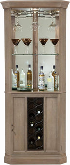 Howard Miller Piedmont VI Corner Bar Cabinet – Wooden Homebar with Rack, Stemware Holder, Adjustable Glass Shelves, Locking Door, Lighted Storage Unit for Living Room or Entertainment Area