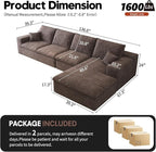 136.6'' L-Shaped Modern Modular Sectional Cloud Couch, 4-Seat Chenille Deep-Seat Sofa with Pillow for Living Room, Bedroom, Apartment, Camel