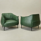 KINWELL 33" W Faux Leather Barrel Chairs Set of 2 with Hand-Tufted Pleated Back Flared Arms, Modern PU Upholstered Accent Chairs with Metal Legs, Large Armchairs Lounge Chairs for Living Room, Green