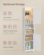 VASAGLE Tall Storage Cabinet with Lights, Slim Freestanding Cabinet with Adjustable Shelves, for Small Spaces, Bathroom, Living Room, Modern, 15.7 Inches Wide, Cloud White UBBC766W02