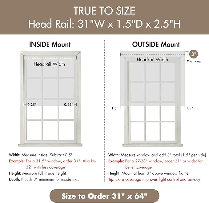 Madison Park Kyler Cordless Roman Shades - Single Panel, Lightweight Linen Blend Fabric, Natural Design, Easy Installation, Light Filtering Window Blind, Bedroom, Living Room Decor 31" W x 64" H Grey
