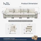PHI VILLA Cloud Modular Couches Sets, 157.5" Sectional Sofa with Upholstered Deep Seat, 4-Seater Long Couches for Living Room Apartment, Chenille Fabric, Beige