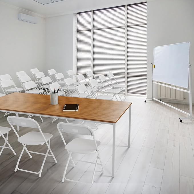 VINGLI 1 Pack White Plastic Folding Chair, Indoor Outdoor Portable Stackable Commercial Seat with Steel Frame 350lb. Capacity for Events Office Wedding Party Picnic Kitchen Dining