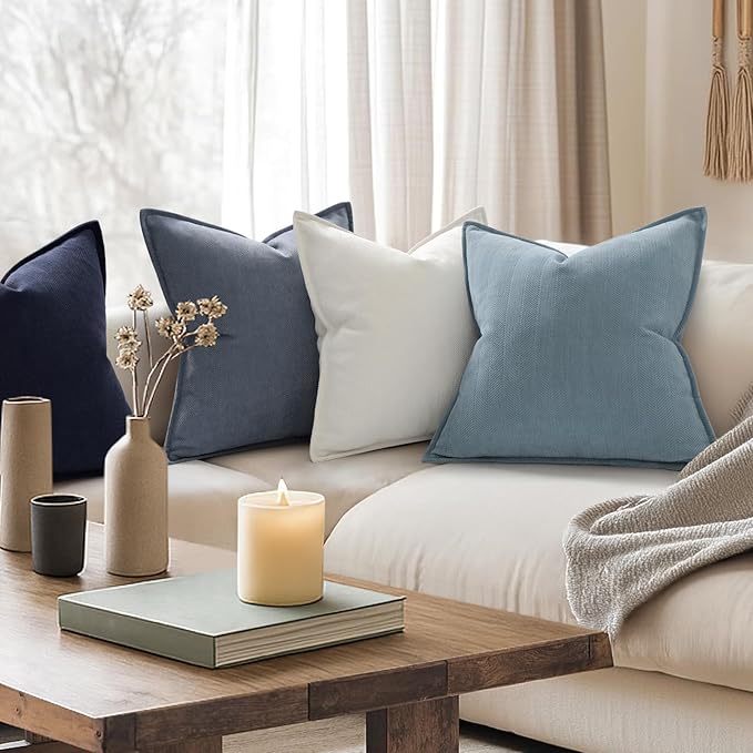 ZWJD Dusty Blue Pillow Covers 22x22 Set of 2 Chenille Throw Pillow Covers with Elegant Design Soft and Luxurious Decorative Throw Pillows for Couch, Bed, and Home Decor,Dusty Blue