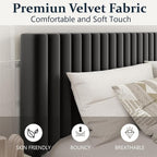 King Size Bed Frame, King Size Platform Bed Frame and Velvet Upholstered Headboard with Strong Wood Slats, Box Spring Optional, Mattress Foundation, Easy Assembly Black