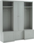 Crosley Furniture Harper 3-Piece Hall Tree and Storage Cabinet Set with Entryway Bench and Hooks for Hanging, Gray