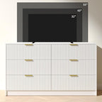 White 6 Drawer Dresser Bedroom,55” Wide Large White Fluted Dresser with Gold Handles, Modern Chest of Drawer for Closet, Bedroom, Living Room