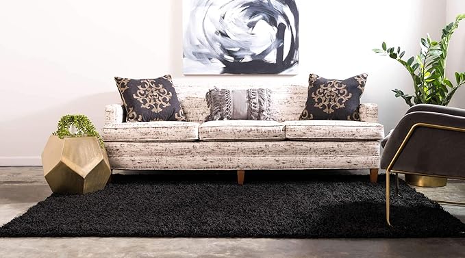Unique Loom Solid Shag Collection Area Rug (7' 10" x 10' Rectangle, Jet Black)