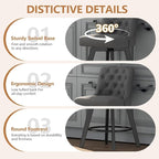 MINCETA Bar Stool, PU Leather Barstool, 26 Inch Upholstered Counter Stool with Low Tufted Back and Footrest, Swivel Counter Height Barstool for Kitchen Island Home Bar Dark Gray