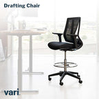 Vari Drafting Chair (VariDesk) - Tall Adjustable Office Chair with Footrest & Rolling Casters - Ergonomic Mesh Back for Lumbar Support - Ideal for Artist, Drafting Desk, or Counter Work - Black