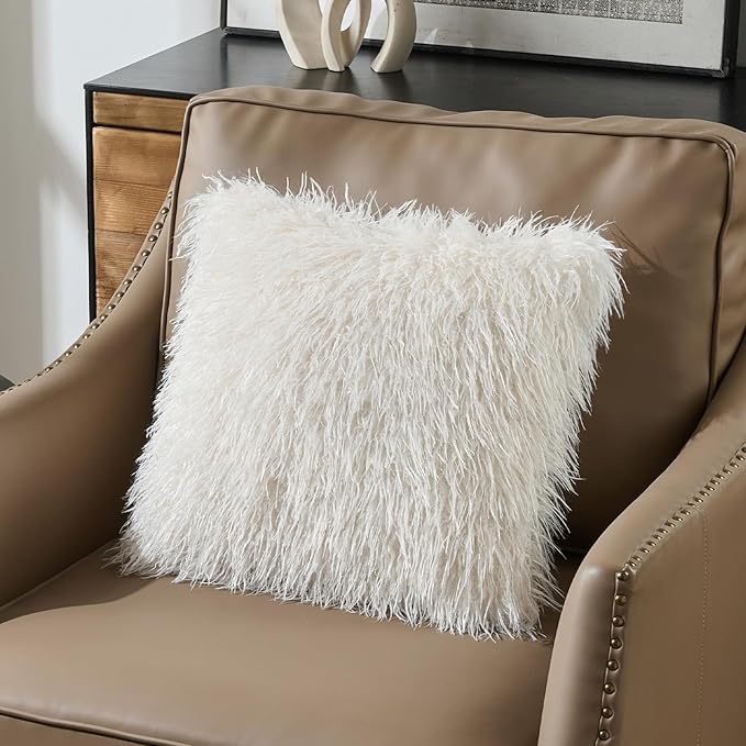 FUTEI Cream White Decorative Throw Pillow Covers 18x18 Inch Set of 2,Soft Cozy Faux Fine Wool Textured Cushion Case,Modern Home Luxury Decor for Couch Bed Living Room