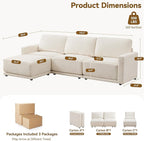 110.6" L-Shaped Modular Sectional Sofa Modern Chenille Comfy Couch with Thickened Seat Cushions, Easy Assembly, Upholstered 4 Seater Couch with Movable Ottoman for Living Room, White