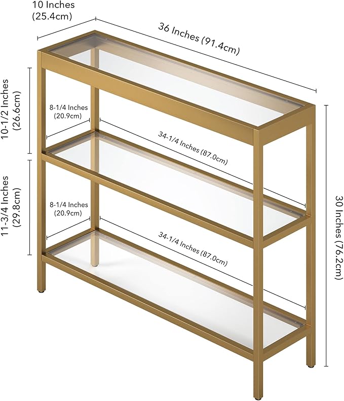 Henn&Hart 36" Wide Rectangular Console Table in Brass, Entryway Table, Accent Table for Living Room, Hallway