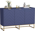 Scurrty 31.5'' Navy Blue Sideboard Cabinet, 3-Door Buffet with Adjustable Shelf & Herringbone Design, Versatile Storage Cabinet for Kitchen, Living Room & Entryway