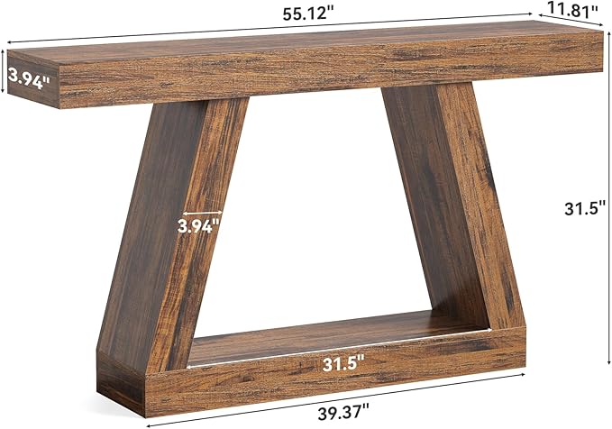 LITTLE TREE 55-Inch Sofa Table with Storage, Farmhouse Console Table for Home, Rectangular Wooden Entryway Furniture for Living Room, Bedroom, Office, Hallway, Brown