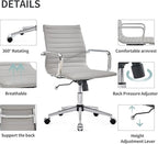 Gray Office Chair Ergonomic Computer Desk Chairs Executive Conference Room Chair Leather Modern Home Office Chair for Desk Mid Back Adjustable Swivel Chairs with Lumbar Support(Gray)…