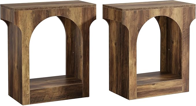 Tribesigns Wood End Table Set of 2, Side Table with Storage Space for Living Room, Narrow Nightstand for Bedroom, Rustic Brown