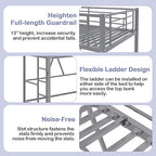 VECELO Metal Loft Bed Twin Size, Heavy Duty Bedframe with Removable Ladder and Safety Guardrail, Space-Saving, Noise Free, No Box Spring Needed, Grey