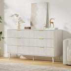 LYNSOM Fluted Dresser and Nightstand Set, 3 Pieces Bedroom Set, 55 Inch Wide 6-Drawer Dresser & 2-Drawer Nightstands Set of 2, Modern Dressers Set for Bedroom, Hallway, White