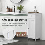 LOKO Bathroom Floor Cabinet, Freestanding Single Door Storage Cabinet with Drawer & Adjustable Shelves, Corner Narrow Storage Organizer for Living Room, Entryway (White)