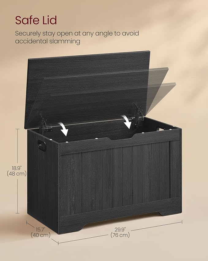 VASAGLE Storage Chest, 29.9 Inches Width Storage Bench, Entryway Bench with 2 Safety Hinges, Shoe Bench, Farmhouse Style, for Entryway, Bedroom, Living Room, Charcoal Gray ULHS011B02