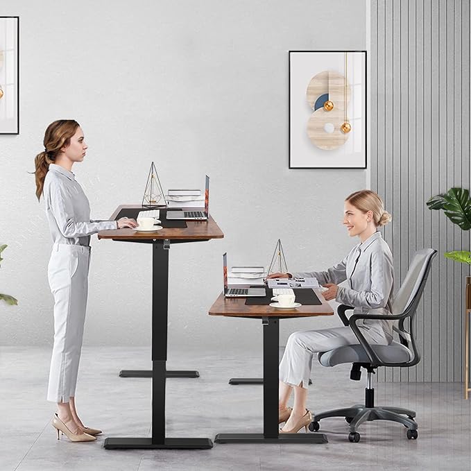 farexon 48 x 24 inch Standing Desk Electric Adjustable Height with Charging Station, Stand up Desk with Ergonomic Workstation, 4 Preset Heights Easy to Set(Brown)