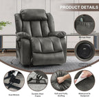 Dual Motor Large Power Lift Recliner Chair for Elderly with Heat and Massage,Lay Flat Lift Chairs Recliners for Seniors Infinite Position,USB Ports&Remote, Leather (Silver Grey, Medium)