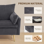 Furnimart 3-Piece Storage Sofa and Couch Set, Corduroy Loveseat with 2pc Accent Single Chairs, Small Living Room Furniture Set for Apartment, Tiny Homes and Lofts, 3PC-Gray