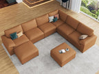 EASE MOOSE Modular Sectional Sofa, Oversized Faux Leather Sectional with Ottoman, Wide Deep Modular Couch, Scratch Resistant Faux Leather Material, U Shaped Couch for Big Spaces, Brown