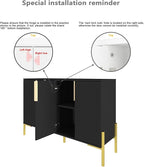 4 Doors Sideboard Buffet Cabinet with Adjustable Shelves,Modern Accent Sideboard with Golden Legs,Wide Storage Cabinet for Kitchen,Living Room,Black