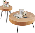 VEVOR 2 Pieces Round Coffee Tables Sets, 31.3 in Industrial Living Room Table with 1 End Side Table, Easy Assembly Coffee and End Tables Sets with Metal Legs, for Office, Living Room and Apartment