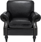 Accent Chair,22.4" Seat Depth Armchair with Roll Arms,36.6W*34.3D*34.6H Living Room Chair,Wood Legs,Set of 2,Faux Leather in Black