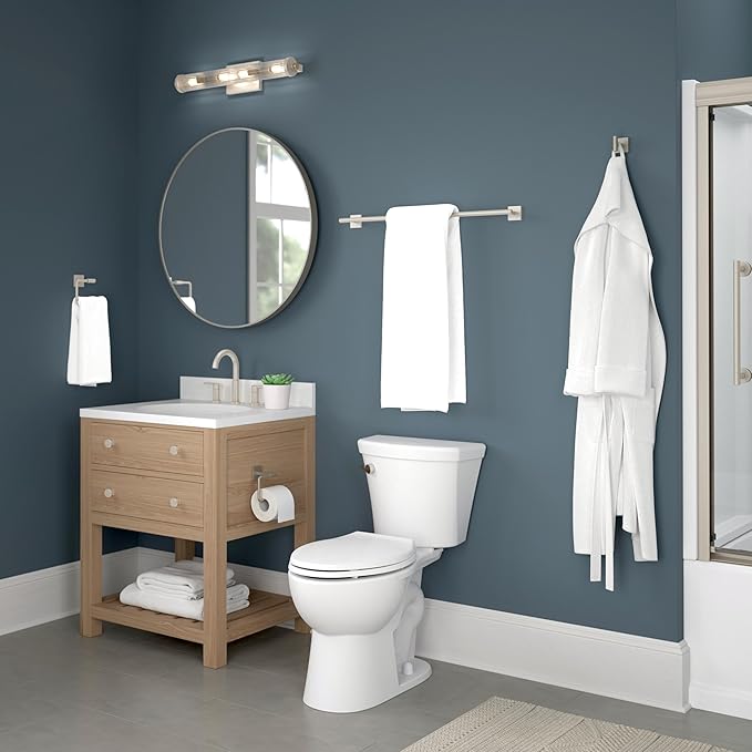 Franklin Brass Nash 4-Piece Bathroom Set Satin Nickel 18" Towel Bar w/ 6" Extender, Toilet Paper Holder, Hand Towel Holder, Hook | Bathroom Accessory Set Towel Holder Hardware NASH64-BN