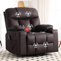 Bonzy Home Swivel Rocker Recliner with Heating and Massage, 40" Manual Rocker Recliner Chair, PU Leather Single Sofa with 2 Cup Holders for Living Room Bedroom, Brown