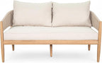 Christopher Knight Home Katarina Patio Acacia Wood Loveseat Furniture, Outdoor Loveseat Sofa with Comfy Fabric Cushions, 2-Seater Sofa with Handwoven Rope Backrest for Garden, Light Brown+Beige