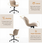 YOUNUOKE Armless Desk Chair Comfy Office Chair with Wheels Home Ergonomic Task Chair Adjustable Computer Chairs Modern Faux Leather Swivel Chair Upholstered Makeup Vanity Chair with Back(Khaki)