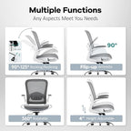 Office Chair Mesh Seat,Ergonomic Mesh Desk Chair with Adjustable Lumbar Support,Computer Chair with Flip-up Armrests, Rolling Executive Chairs, Home Office Chair(Grey)