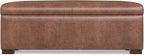 SIMPLIHOME Gabbie 48 inch Wide Contemporary Rectangle Rectangular Storage Ottoman in Distressed Saddle Brown Vegan Faux Leather, Assembled, for The Living Room, Entryway and Family Room