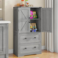 Farmhouse Bathroom Storage Cabinet with 2 Big Drawers and Barn Doors, Kitchen Pantry, Freestanding Storage Cabinet with Adjustable Shelves for Bathroom, Living Room, Kitchen (Wash Grey).