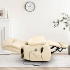 MAEVIS Large Genuine Leather Power Lift Recliner Chair, Dual Motor Recliner for Elderly,Extended Footrest and Lumbar Pillow for Tall Man,with Heat and Massage, USB and Type-C Ports(Beige)