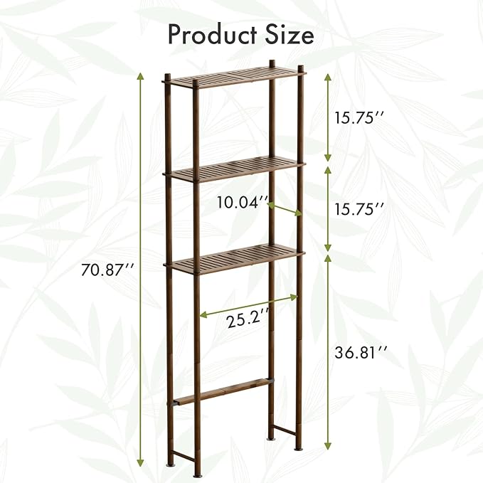 AmazerBath Bamboo Over The Toilet Storage Shelf, Over Toilet Bathroom Organizer Rack, 3-Tier Bathroom Shelves Over Toilet, Space Saver, Walnut Brown