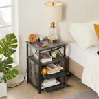 VECELO Oak Gray End Table with USB Ports and Outlets,24 Inch Nightstands with Charging Station and Storage Shelf for Bedroom,Living Room, 1 Set