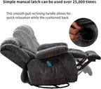 CANMOV Massage Swivel Rocker Recliner Chair with Heat and Vibration,360 Degree Manual Swivel Rocking Recliners with Side Pocket, Comfy Fabric Single Sofa Reclining Chair for Living Room, Grey