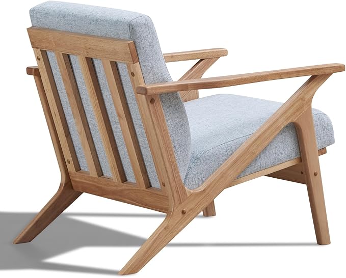 Zola Mid Century Modern Accent Chair Arm Chair, Living Room Furniture, Oak/Light Blue