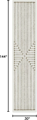 RUGGABLE x Jonathan Adler Machine Washable Modern Runner Rug – Inkdrop Camel & Ivory 2.5x12, Stain-Resistant, Non-Slip – Washable Rug for Hallway, Entryway, Living Room & Kitchen–with Standard Pad