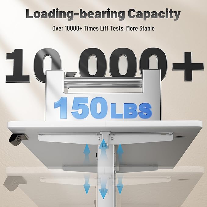 Shahoo 55 Inch Standing Desk, Electric Height Adjustable Computer Desks with Hook and Cable Hole, White