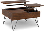 SIMPLIHOME Hunter Lift Top Coffee Table - 32 inch Wide Solid Walnut Veneer and Metal Industrial Square Cocktail Table, Living Room Table with Dual Lift Tops, Hidden Storage and Hairpin Legs