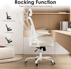 Farini Ergonomic Office Chair, Home Office Desk Chair with Headrest, High Back Computer Chair with Armrests and Adjustable Lumbar Support for Home Office Study Room, White & Beige